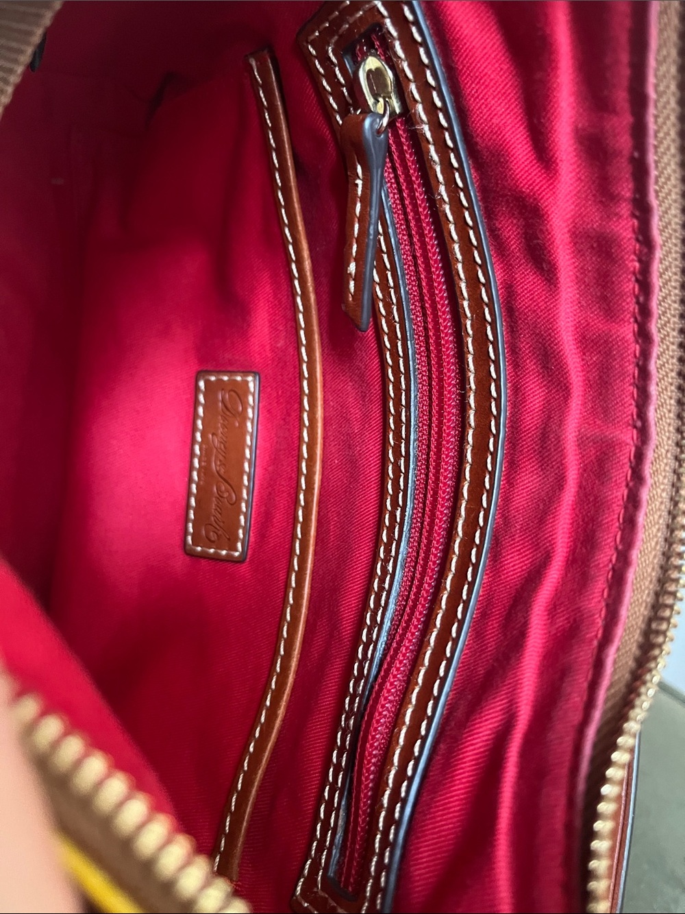 Dooney & Bourke Yellow Pebbled Leather Shoulder Bag with Brown Trim - Picture 11 of 15